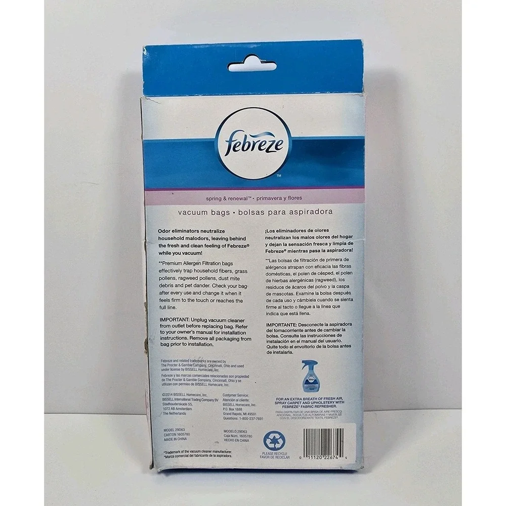 Febreze Dirt Devil U Vacuum Bags 3 Bags Premium Allergen Filtration